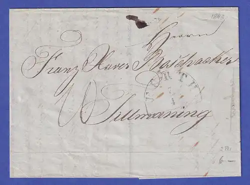 Bayern Vorphila-Brief mit Halbkreisstempel FÜRTH von der Firma Cohn 1843