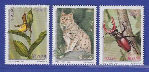 Italien 2002 Umwelt und Natur: Frauenschuh, Luchs, Hirschkäfer Mi.-Nr. 2874-76**