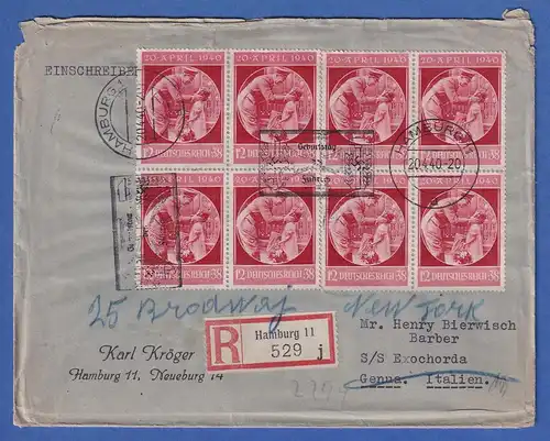 Dt. Reich 1940 Mi.-Nr. 744 8x auf Brief nach Genua, weitergeleitet n. New York !