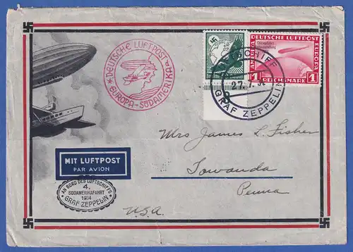 Dt. Reich Zeppelin Chicagofahrt 1933 Mi.-Nr. 496 auf Bordpost in die USA 