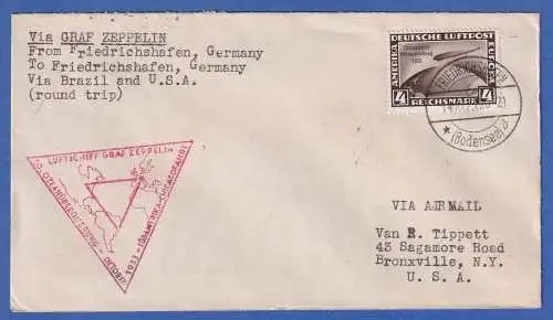 Dt. Reich Zeppelin Chicagofahrt 1933 4RM Mi.-Nr. 498 auf Rund-Brief über USA 