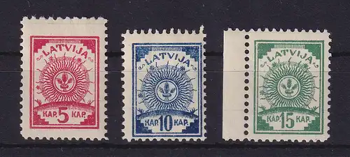 Latvija / Lettland 1919  Zweig und Blätter Mi.-Nr. 3-5 A ** / MNH