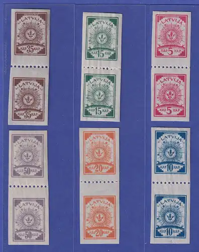 Latvija / Lettland 1919 Symbolik Mi.-Nr. 7-10 und 12-13 B senkr. Paare ** / MNH