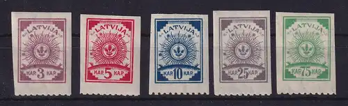 Latvija / Lettland 1919 Zweig und Blätter Mi.-Nr. 15, 16, 17, 20, 23 B ** / MNH