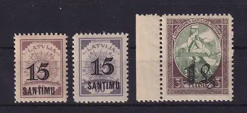Latvija / Lettland 1927 Freimarken mit Aufdruck  Mi.-Nr. 114-116 ** / MNH