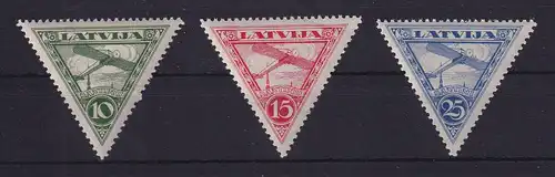 Latvija / Lettland 1928 Flugzeug über Riga  Mi.-Nr. 129-131 ** / MNH