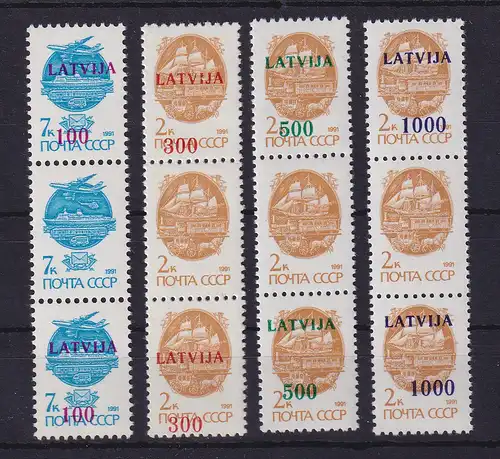 Latvija / Lettland 1991 Freimarken mit Aufdruck  Mi.-Nr. 313-316 I ** / MNH