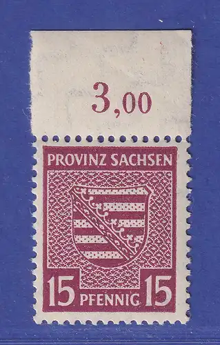 SBZ Provinz Sachsen 1945 Wappen Mi.-Nr. 80 X Oberrandstück postfrisch ** 