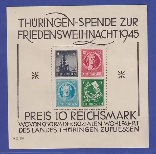 SBZ Thüringen 1945 Weihnachten Mi.-Nr. Block 2 x postfrisch ** 