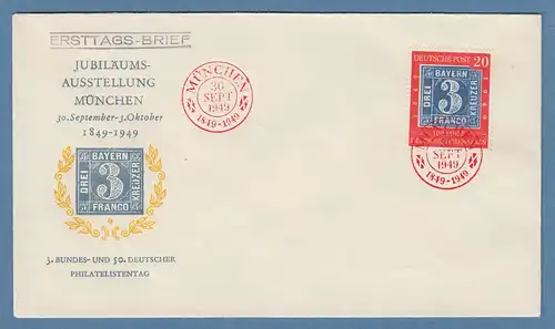 Bundesrepublik 1949 Mi.-Nr. 114 mit PLF I auf FDC mit rotem So-O München 30.9.49