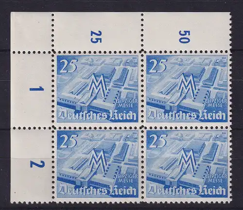 Dt. Reich 1940 Leipziger Messe 25Pfg Mi-Nr. 742 Eckrandviererblock postfrisch **