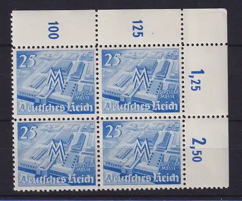 Dt. Reich 1940 Leipziger Messe 25Pfg Mi.Nr. 742 Eckrandviererblock postfrisch **