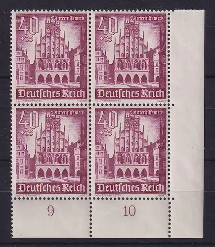 Dt. Reich 1940 WHW Rathaus Münster Mi.Nr. 759 Eckrandviererblock postfrisch **