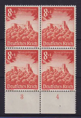 Dt. Reich 1940 WHW Schloss Heidelberg Mi.-Nr. 755 Unterrandviererblock **