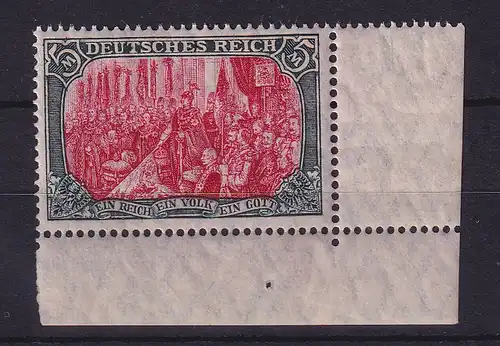 Dt. Reich 1916 Freimarke 5 Mark Mi.-Nr. 97AII Eckrandstück UR **