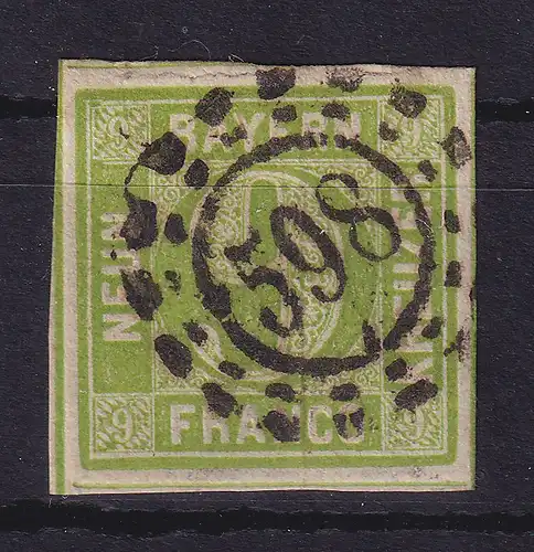 Bayern 9 Kreuzer grün Mi-Nr. 5 d III mit OMR 598 Würzburg