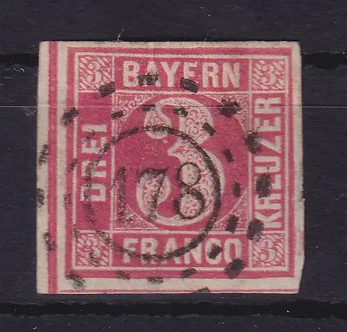 Bayern 3 Kreuzer rot  Mi-Nr. 9 mit OMR 178 Hammelburg