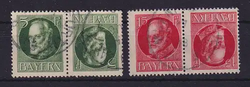 Bayern 1914 Zusammendrucke  Mi-Nr. K 3 und K 4 gestempelt
