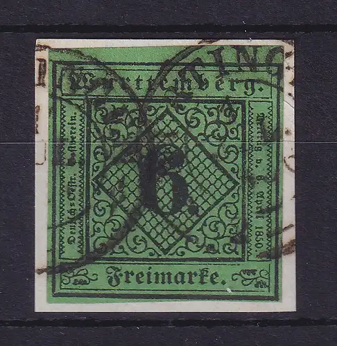 Württemberg Ziffern 6 Kreuzer  Mi-Nr. 3 gestempelt auf Briefstück