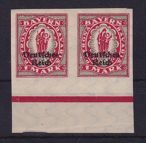 Dt. Reich 1920 Bayernmarken mit Aufdruck 1 M  Mi-Nr. 129 U waag. Unterrandpaar *