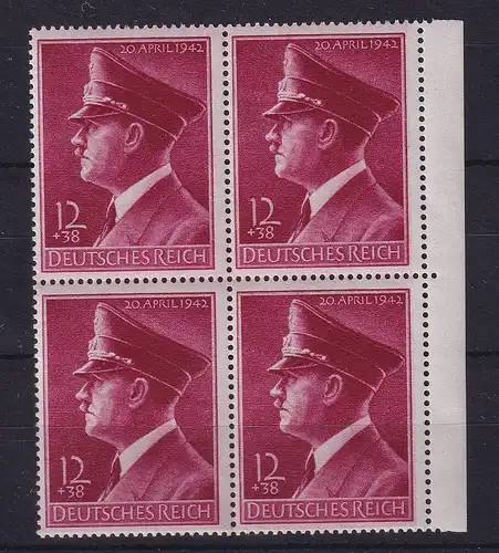 Dt. Reich 1942 Adolf Hitler  Mi-Nr. 813 y Randviererblock postfrisch **