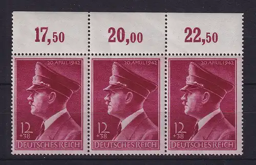 Dt. Reich 1942 Adolf Hitler  Mi-Nr. 813 y Oberranddreierstreifen  postfrisch **