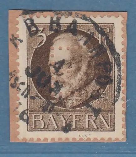 Bayern Ludwig Dienstmarke 3Pfg  Mi.-Nr.12 gest. auf Briefstück, gepr. Bauer BPP 