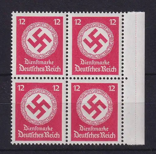 Dt. Reich Dienstmarke 12 Pfg. ohne Wz  Mi.-Nr 172 b Seitenrandviererblock **