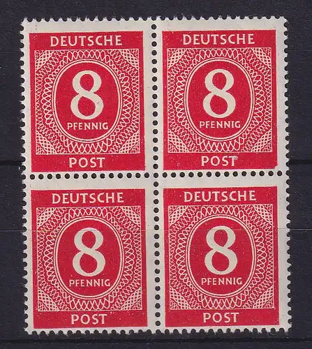 All. Besetzung 1946 Ziffer 8 Pfg Plattenfehler Mi-Nr. 917 I im Viererblock ** 