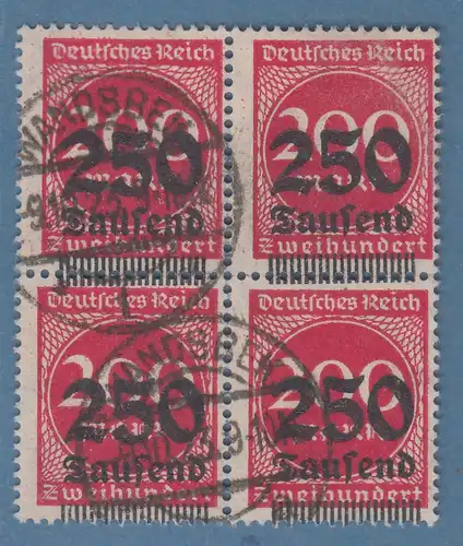 Dt. Reich 250 Tausend auf 200  Mi.-Nr. 292 Viererblock gest WANDSBEK  gpr. Infla