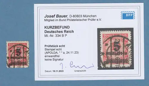 Dt. Reich 1923 5 Mrd. Mark  Mi.-Nr. 334 B  O APOLDA  gepr. KB Josef Bauer BPP