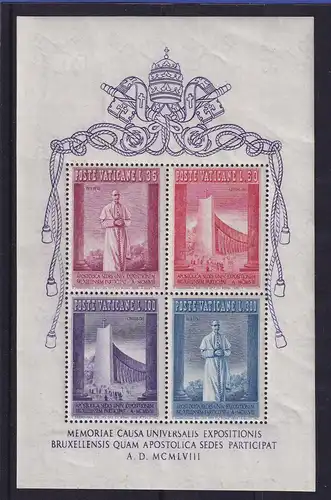 Vatikan 1958 Weltausstellung Brüssel  Mi.-Nr. Block 2 postfrisch **