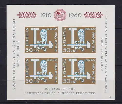 Schweiz 1960 Pro Patria Jubiläumsspende  Mi.-Nr. Block 17 postfrisch **