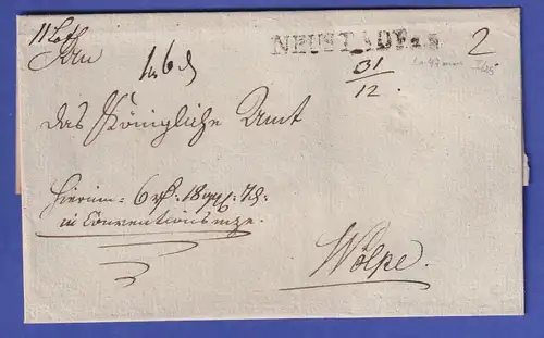 Hannover nach 1815 Vorphila-Brief mit schwarzem Einzeiler NEUSTADT A. R.