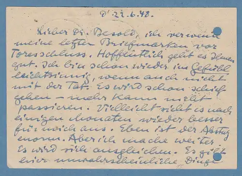 Währungsreform Postkarte vom 22.6.48 mit 10-fach Frankatur aus GÖTTINGEN So.-O