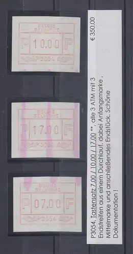 Belgien FRAMA-ATM P3054 Tastensatz 7-10-17 mit ENDSTREIFEN-Anfangs- und Endmarke