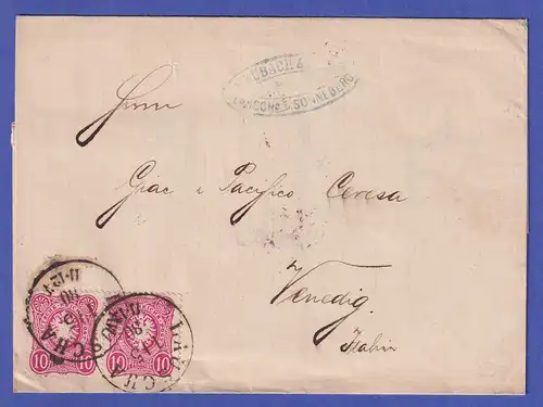 Dt. Reich 10 Pfg Mi.-Nr. 33 a waag. Paar O LAUSCHA auf Brief nach Venedig 1880