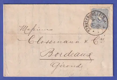 Dt. Reich 20 Pfg Mi.-Nr. 42 b auf Brief O STRASSBURG nach Bordeaux 1883