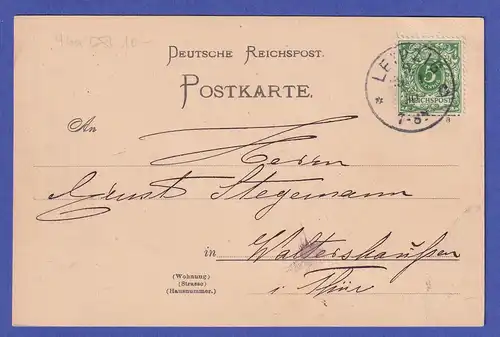 Dt. Reich 5 Pfg Mi.-Nr. 46 a auf Postkarte O LEIPZIG nach Waltershausen 1890
