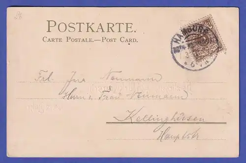 Dt. Reich 3 Pfg Mi.-Nr. 45 e auf Postkarte O HAMBURG nach Kellinghüsen 1899