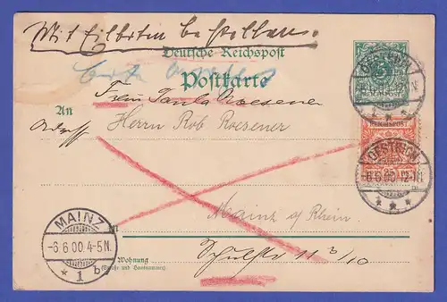 Dt. Reich 25 Pfg Mi.-Nr. 49 ba auf Eil-Postkarte O OESTRICH nach Mainz 1900