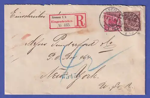 Deutsches Reich Mi.-Nr. 47 d und 50 da auf R-Brief O BREMEN nach New York 1897