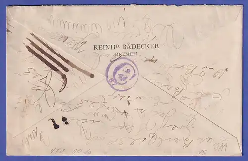 Deutsches Reich Mi.-Nr. 47 d und 50 da auf R-Brief O BREMEN nach New York 1897