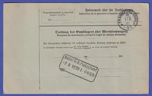 Dt. Reich 6 Krone/Adler-Werte 20 u. 50 Pfg auf Paketkarte in die Schweiz
