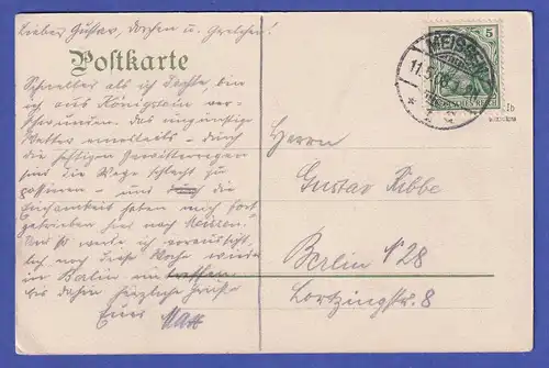 Deutsches Reich Germania 5 Pfg Mi.-Nr. 85 I b auf AK Götterfelsen Meissen 1908