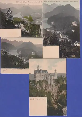 Bayern Set 4 alte AK Königsschlösser Neuschwanstein und Hohenschwangau