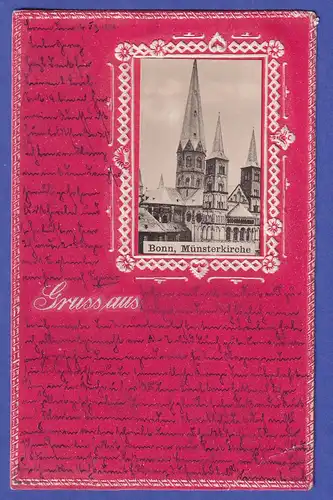 Dt. Reich 5 Pfg Randstück Mi.-Nr. 85 auf geprägter AK Bonn Münsterkirche 1901