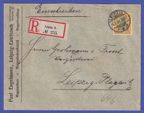Dt. Reich Germania 25 Pfg Mi-Nr. 73 als EF auf R-Brief nach Leipzig-Plagwitz