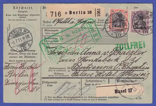 Deutsches Reich Mi.-Nr. 89 I und 91 I auf Paketkarte O BERLIN 1911
