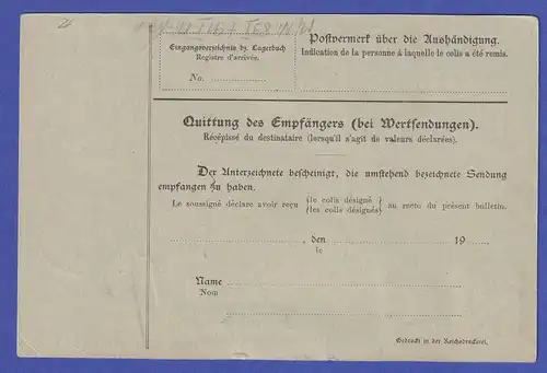 Deutsches Reich Mi.-Nr. 89 I und 91 I auf Paketkarte O BERLIN 1911